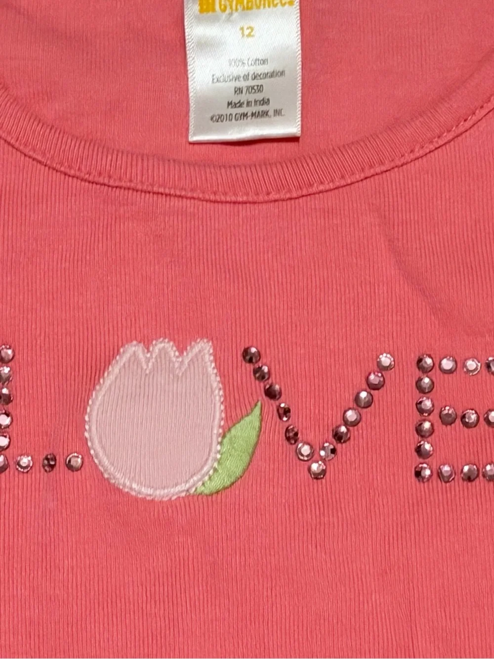 Gymboree Girls Pink LOVE Tulip Applique Cotton T-Shirt Cap Sleeve Size 12 Retro